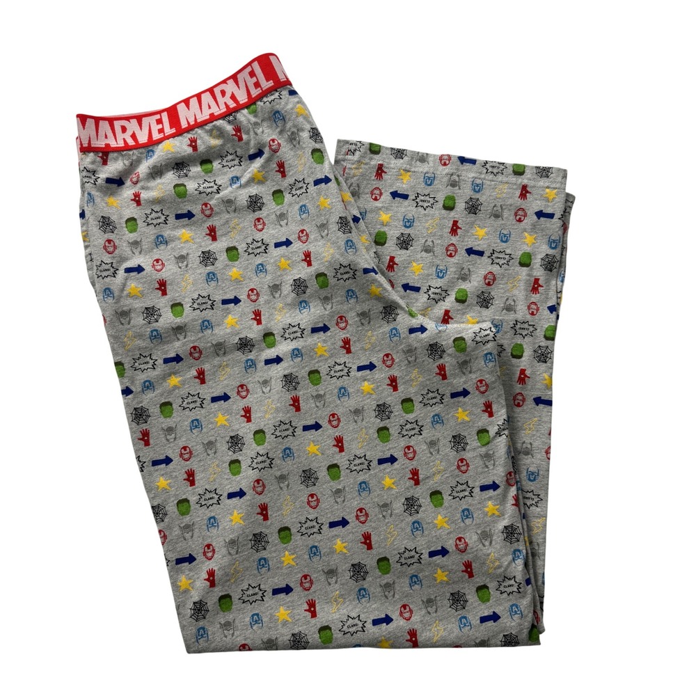 Marvel Comics Avengers Pajama Lounge Pants Mens XL Heather Gray‎ Logo Waistband